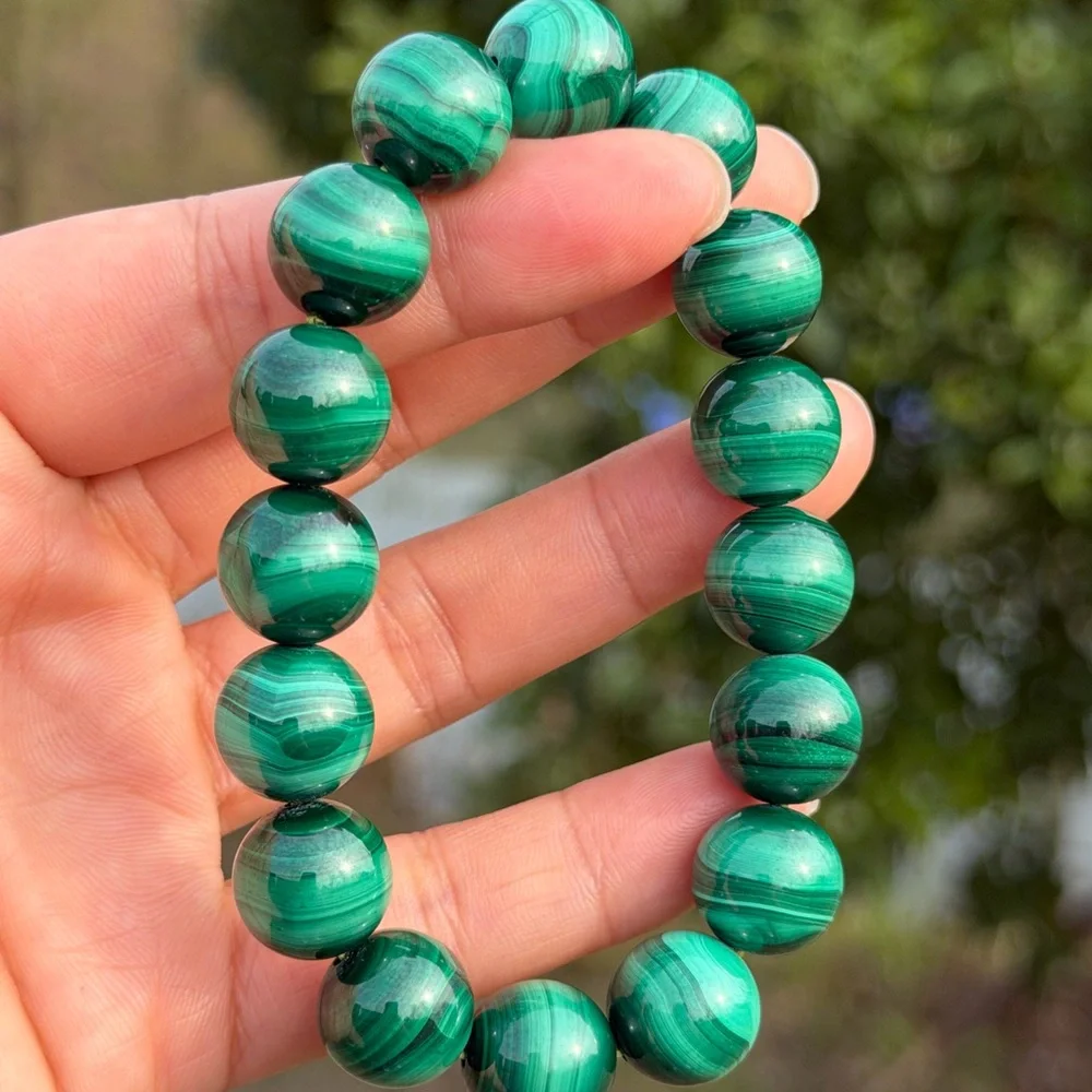 13mm stretchable high quality malachite bracelet 1088